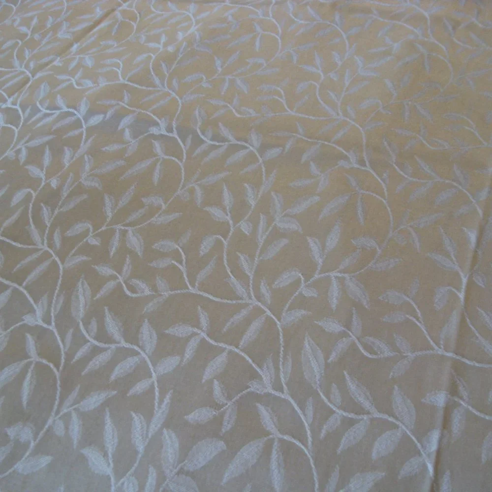 Ivory Jacquard Fabric Shower Curtain Off White Textured Leaf Design 70